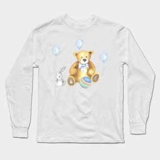 Teddy Bear with rabbit and balloons Long Sleeve T-Shirt